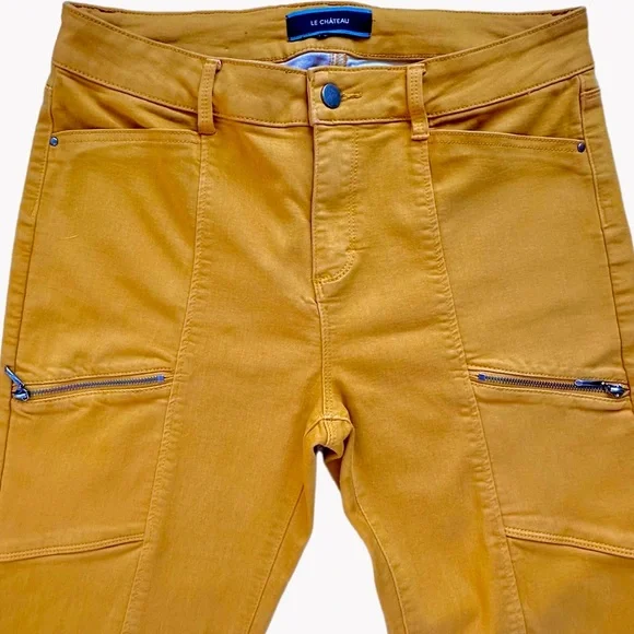 Le Chateau Skinny Stretch Pants with side accent zippers Mustard Yellow Size 8 - Picture 3 of 6